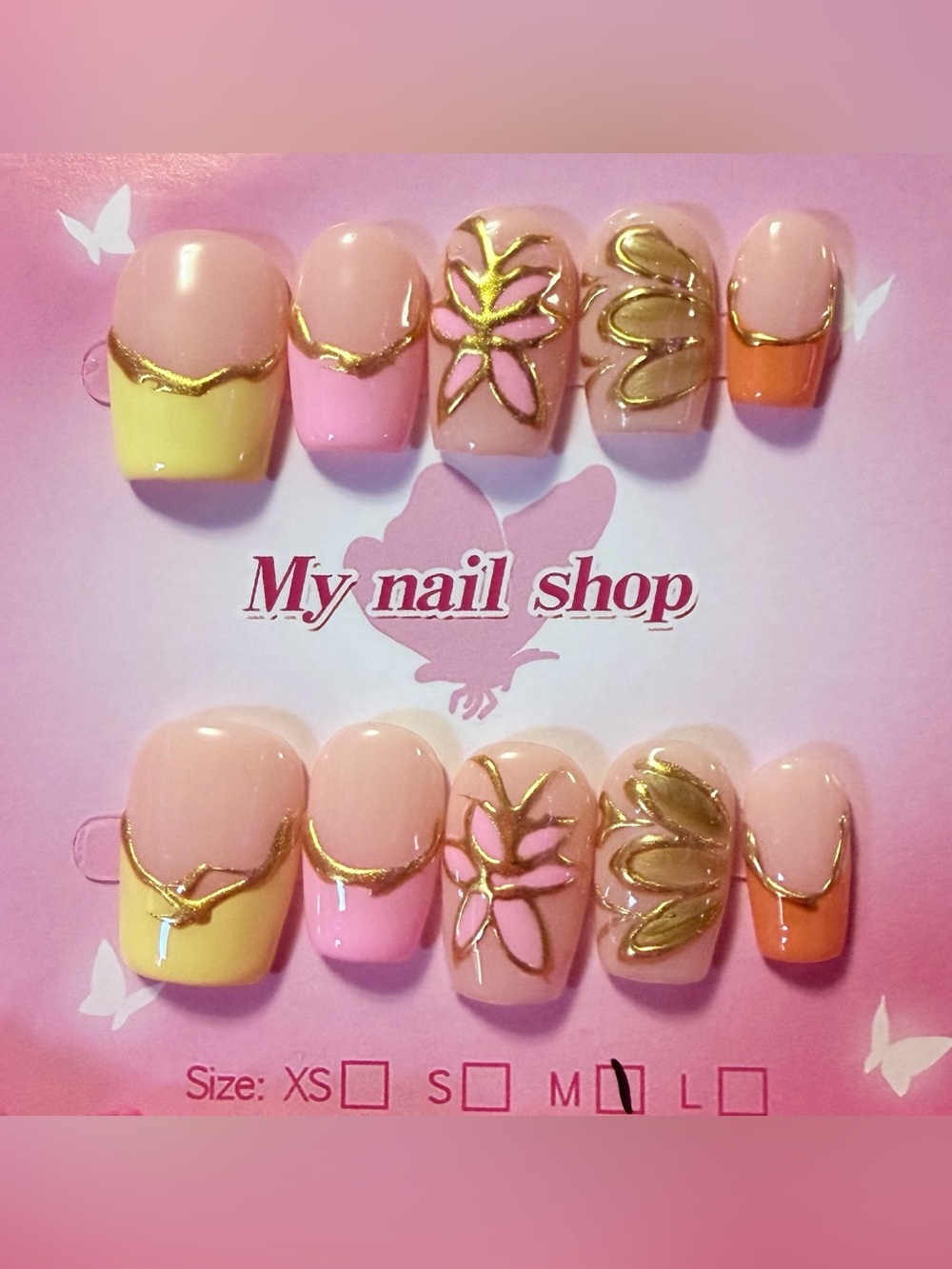 Pink & Gold Floral Press-On Nails